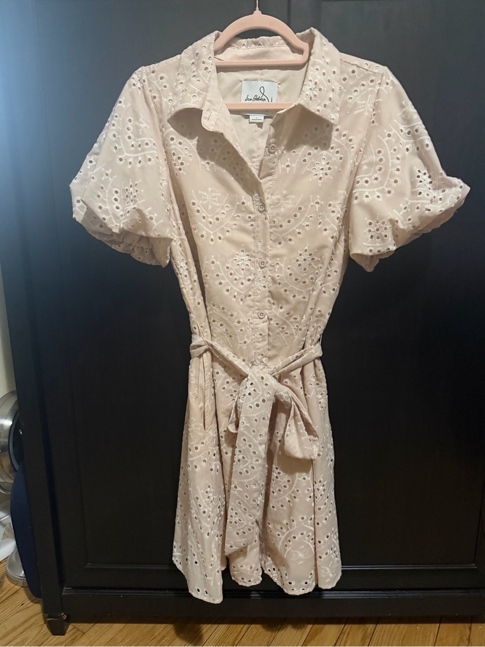 Sam Edelman Blush Eyelet Shirt Dress with Tie Waist